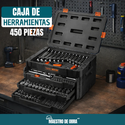 Caja de Herramientas Profesional Completa con 450 Piezas en Acero Inoxidable
