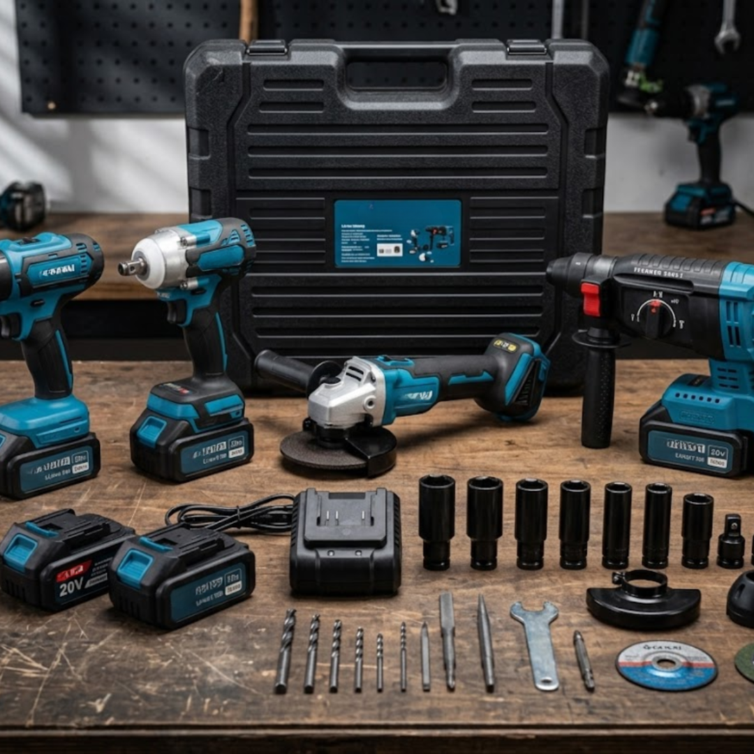 Kit Completo de Herramientas de Perforación, Corte e Impacto + REGALO: Batería Extra y Accesorios Complementarios